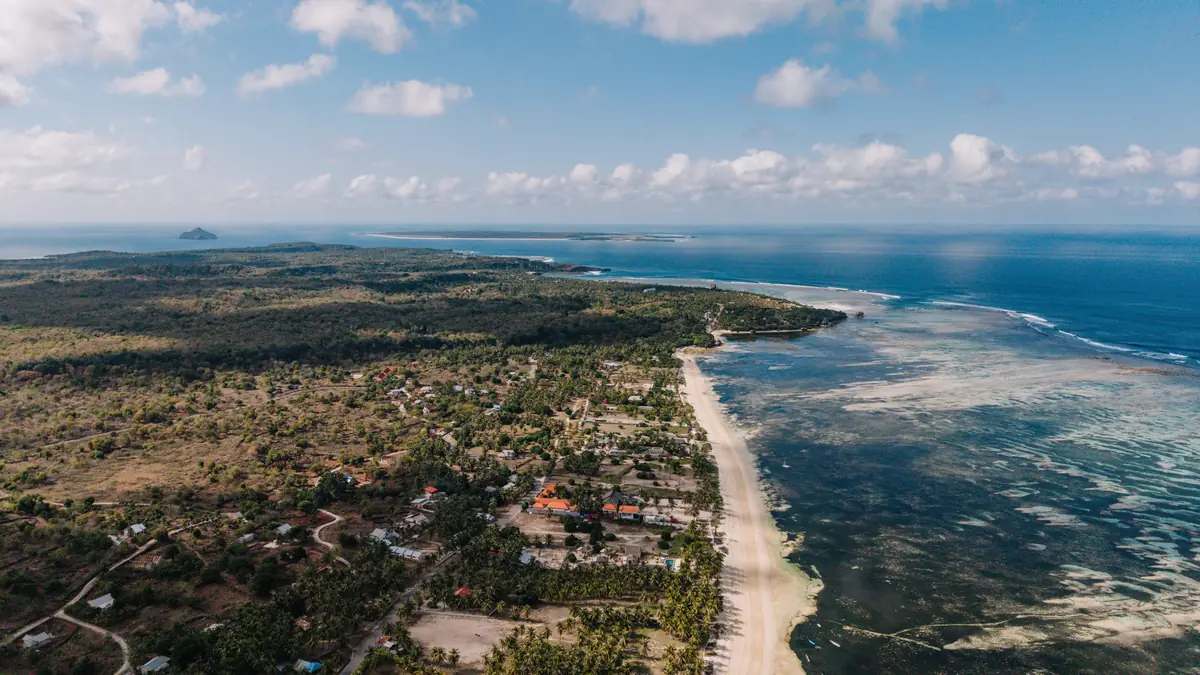 The coast of West Rote from the air, reef flats and open ocean