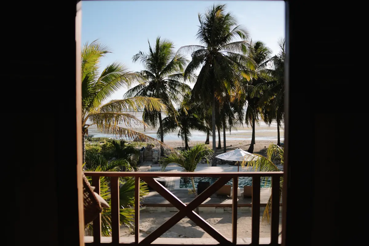 View from the Family Room balcony over the pool to the beach
