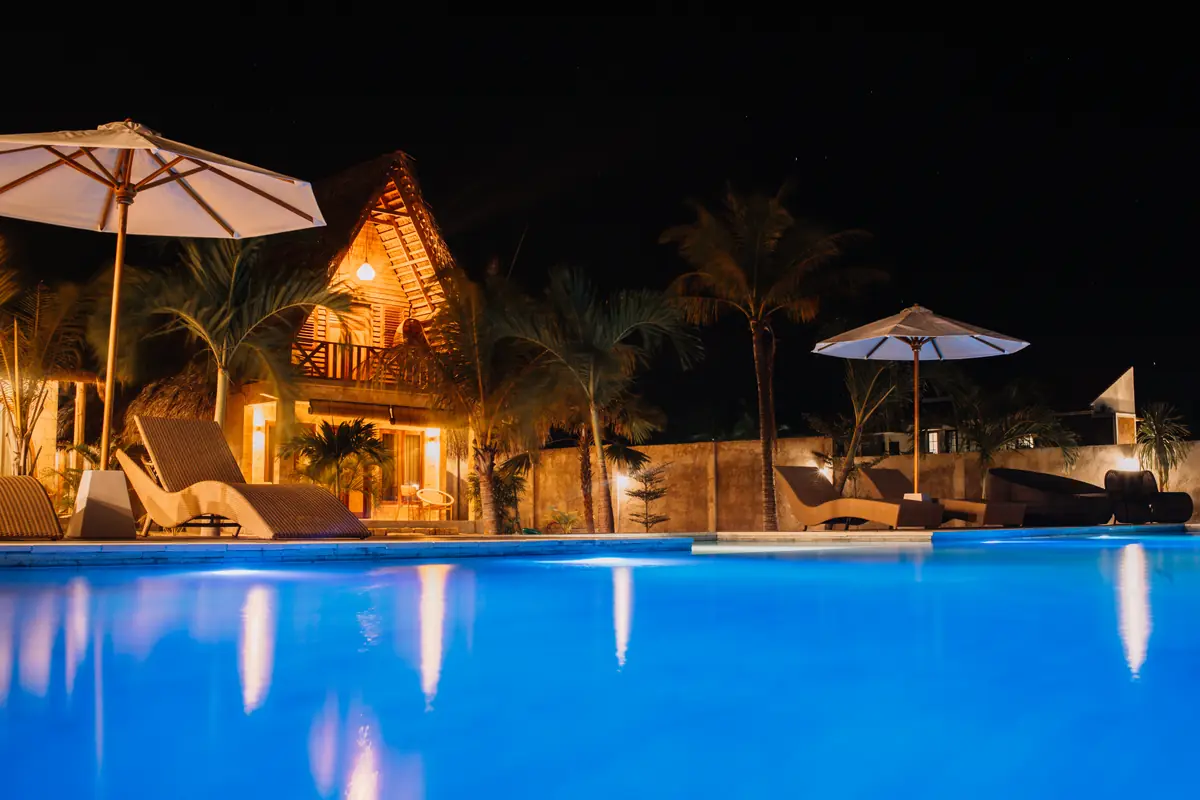 Light reflections on the pool at night